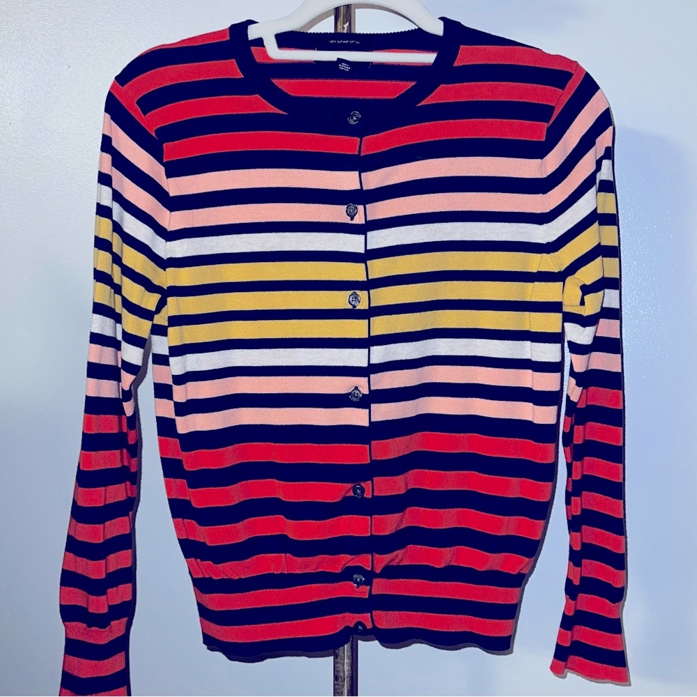 Lands End 100% Cotton Striped Cardigan